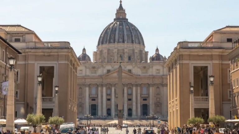 The image shows St. Peter's Basilica, a key destination for any Catholic Pilgrimage in Rome